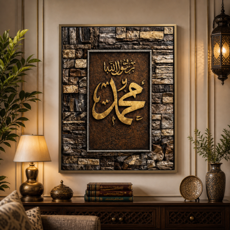 برواز إسلامي طولي فاخر – تحفة فنية باسم الله ﷻ و محمد ﷺ